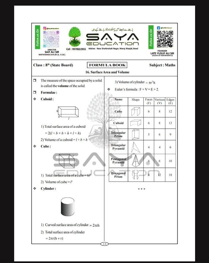 8th MATHEMATICS Formula book
