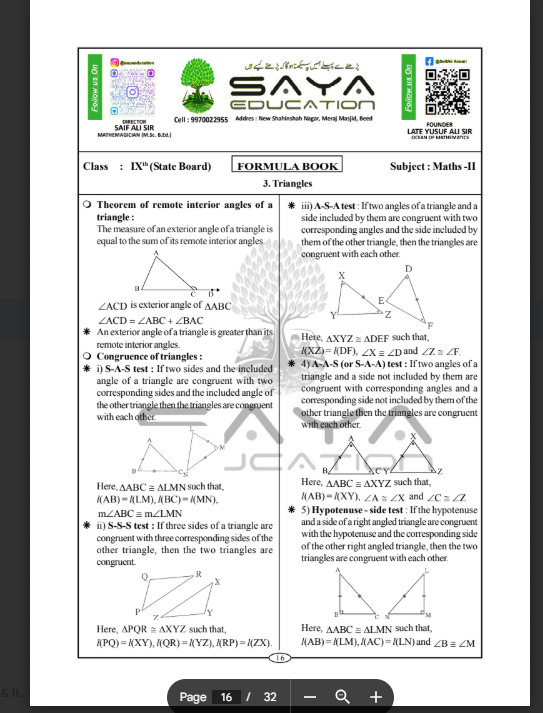 9th  MATHEMATICS FORMULA BOOK