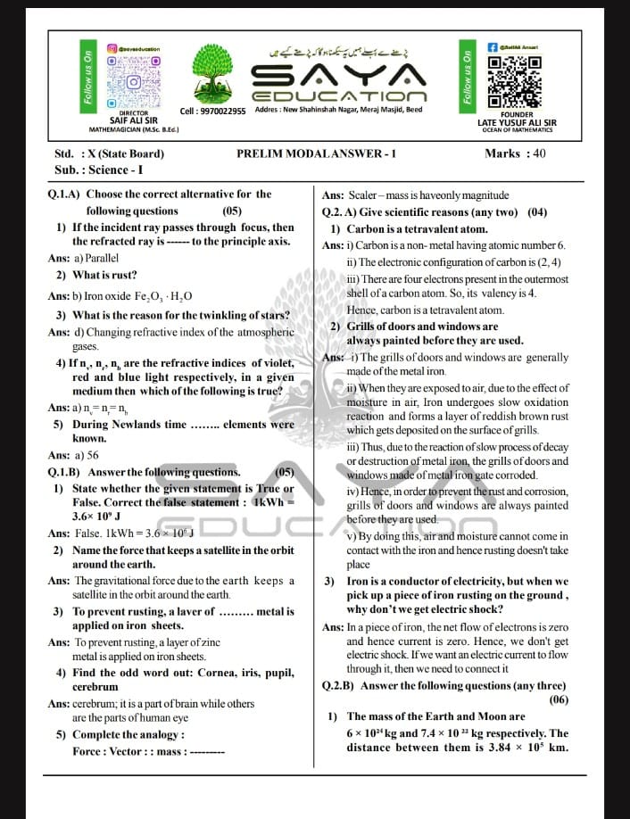 SSC 10TH ALL SUBJECTS 55 PRELIMS WITH ANSWER KEY