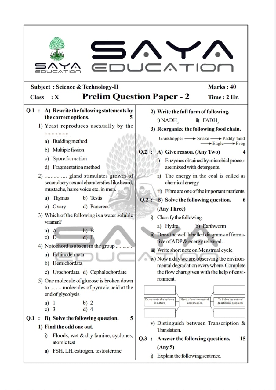 10th Science 20 Pre Annual Question Papers with Answer Key