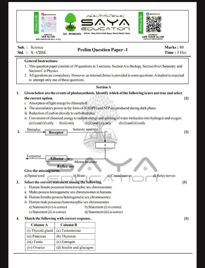CBSE CLASS 10TH ALL SUBJECT 30 PRELIM WITH ANSWER KEY