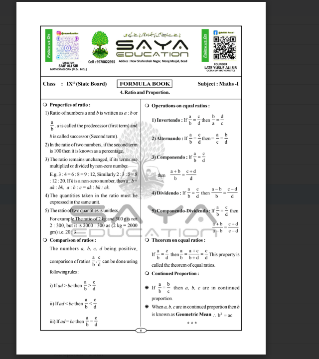 9th  MATHEMATICS FORMULA BOOK