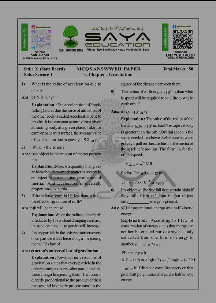 10TH SCIENCE CHAPTER WISE  50 MCQS PER  CHAPTER WITH ANSWERS