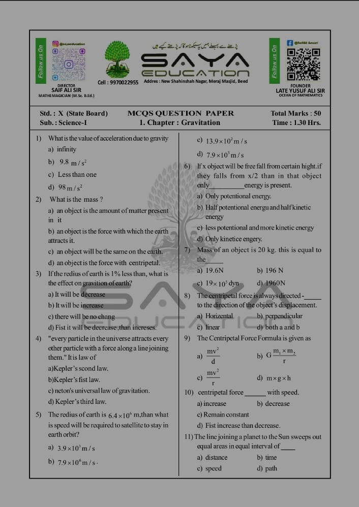 10TH SCIENCE CHAPTER WISE  50 MCQS PER  CHAPTER WITH ANSWERS